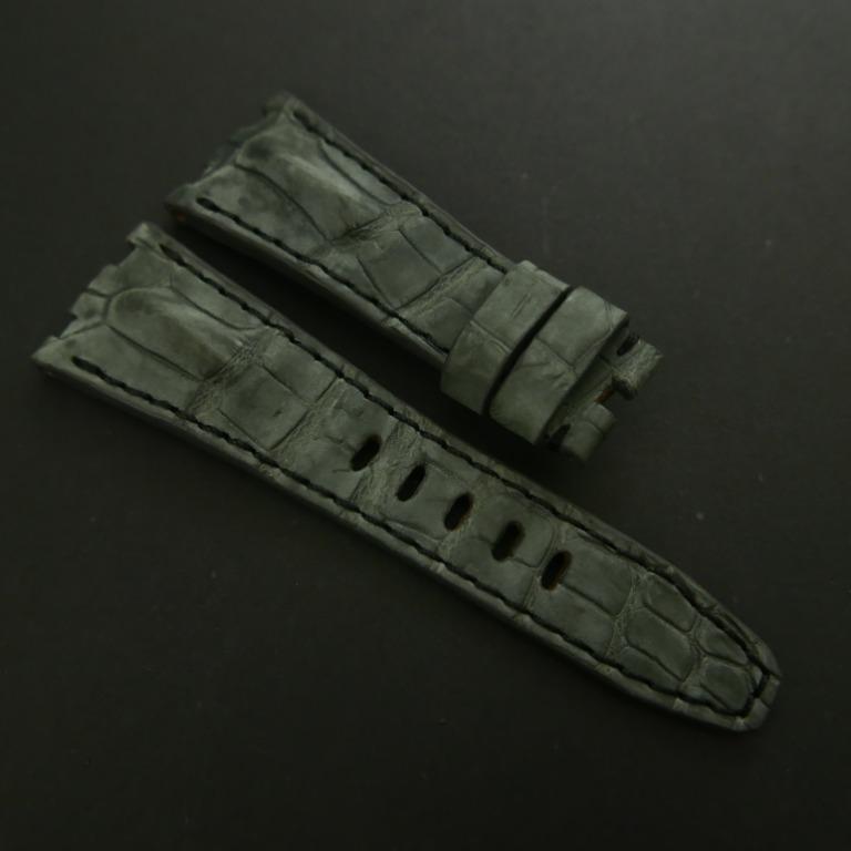 GREY CROCODILE HORNBACK LEATHER STRAP - Lac Crado 