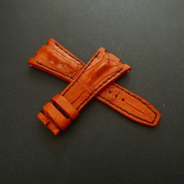 ORANGE CROCODILE HORNBACK LEATHER STRAP - Lac Crado 