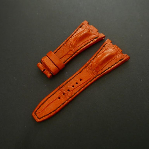 ORANGE CROCODILE HORNBACK LEATHER STRAP - Lac Crado 
