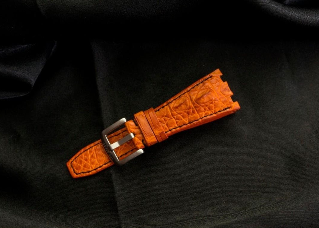 ORANGE CROCODILE HORNBACK LEATHER STRAP