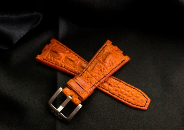 ORANGE CROCODILE HORNBACK LEATHER STRAP