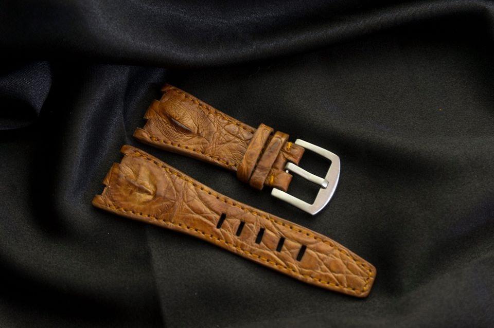 ROSE GOLD CROCODILE HORNBACK LEATHER STRAP - Lac Crado 