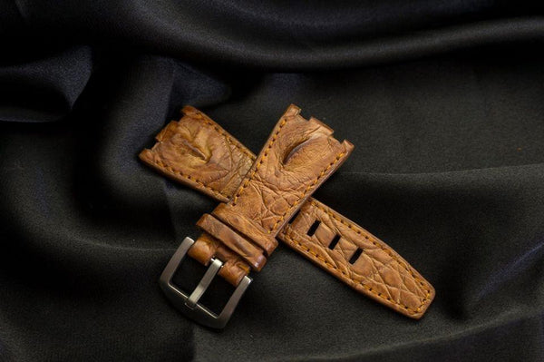 ROSE GOLD CROCODILE HORNBACK LEATHER STRAP - Lac Crado 