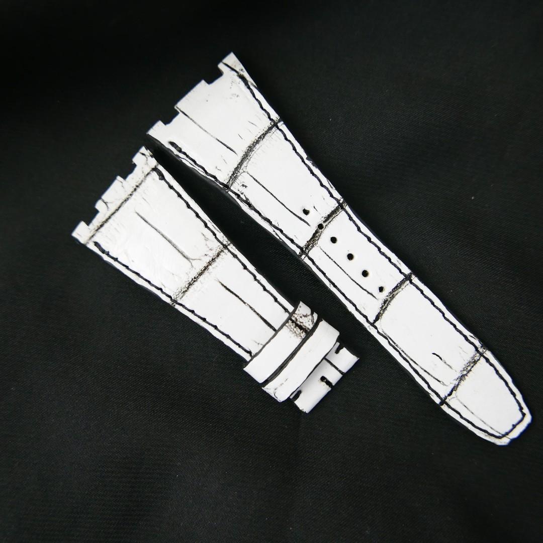 WHITE&BLACK CROCODILE BELLY LEATHER STRAP