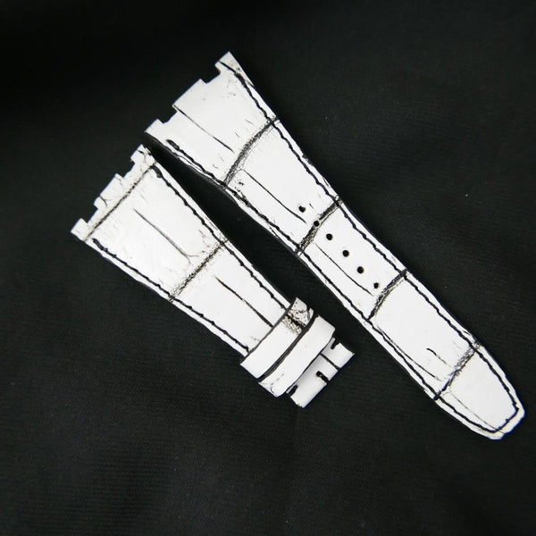 WHITE&BLACK CROCODILE BELLY LEATHER STRAP
