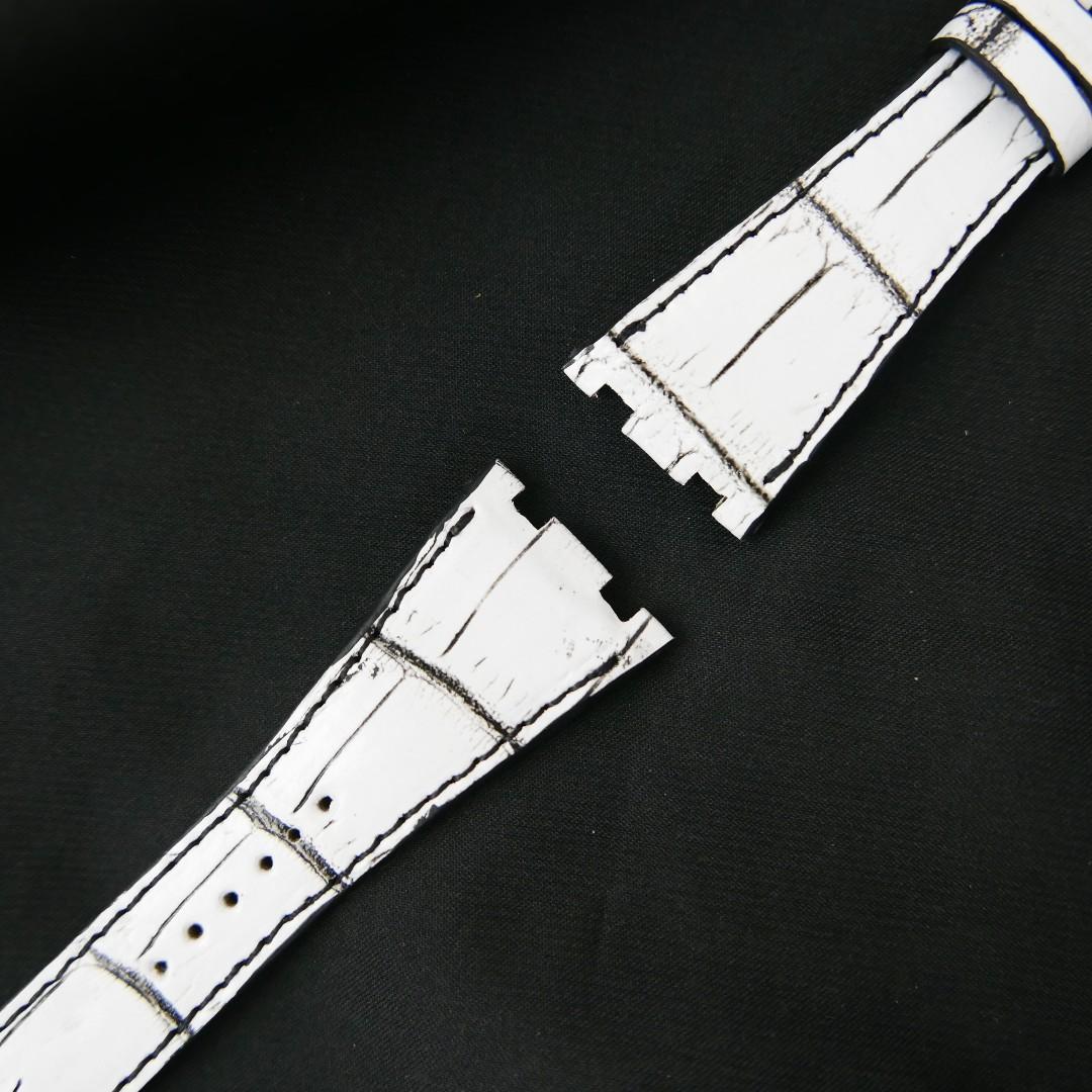 WHITE&BLACK CROCODILE BELLY LEATHER STRAP