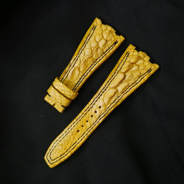 YELLOW CROCODILE HORNBACK LEATHER STRAP - Lac Crado 